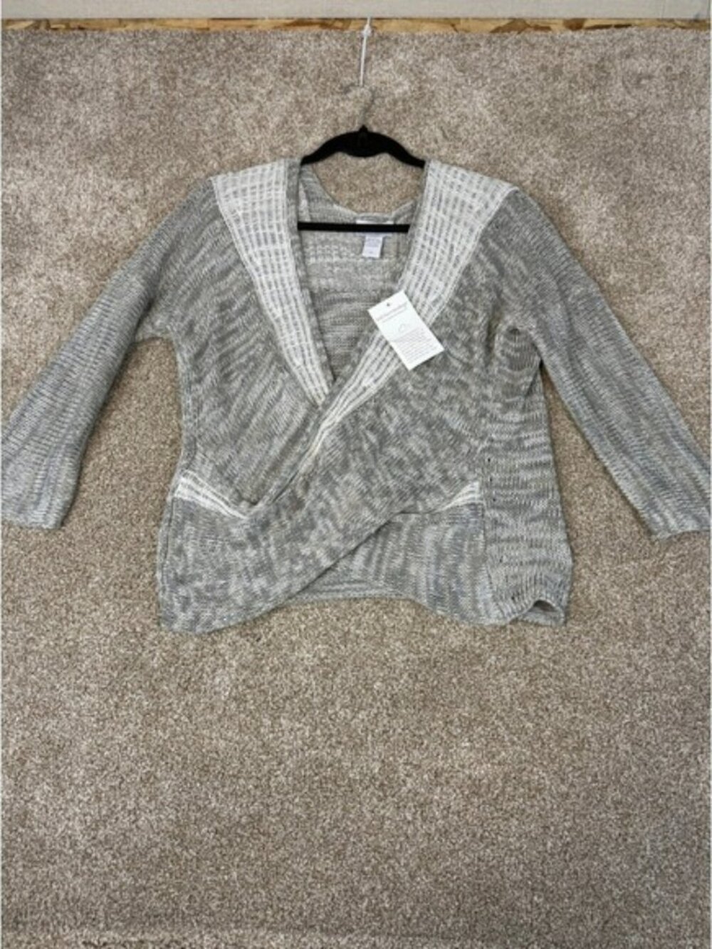 NWT Soft Surroundings Linen Wrap Sweater Knit Grey White Medium Boho Costal Chic